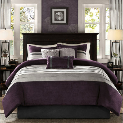 Édredon pour grand lit 7 pièces mauve - simili suède doux, intérieur, coussins brodés, 7 pièces faciles à nettoyer, doux au toucher, ornements décoratifs, lavable à la machine