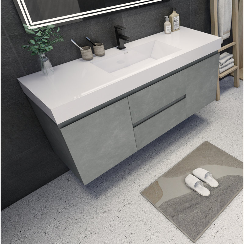 Ensemble de meuble-lavabo simple 60 po Carny, Gris ciment