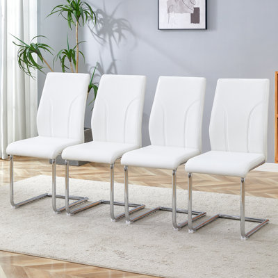 Ensemble de 4 chaises de salle à manger, ensemble de chaises de salle à manger blanches, sièges à dossier haut en polyuréthane et chaises à pieds robustes, convenant aux restaurants, cuisines et salons