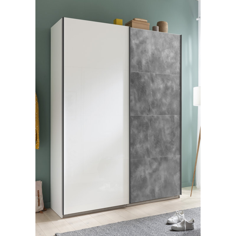 Systema 2 Door Manufactured Wood Wardrobe, 223cm H x 150cm W x 60cm D, White/Anthracite