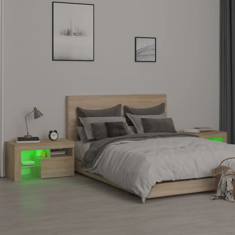 Almeera 70cm W Manufactured Wood Bedside Table, Sonoma Oak