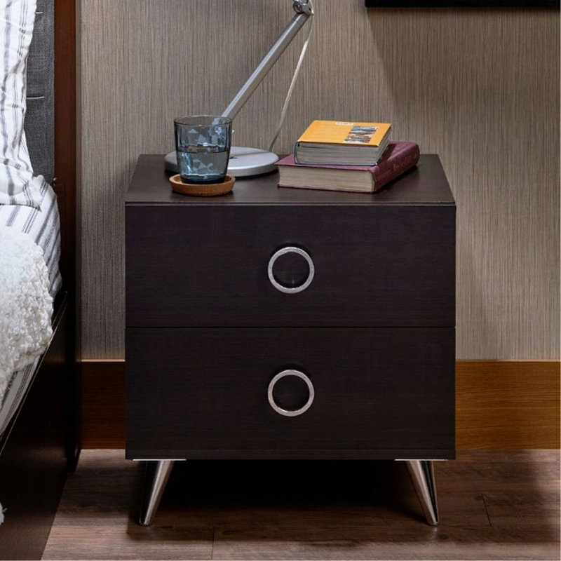 Chambre à coucher 2 Table de chevet - Pieds en plastique argentés rectangulaires avec 2 tiroirs et pour