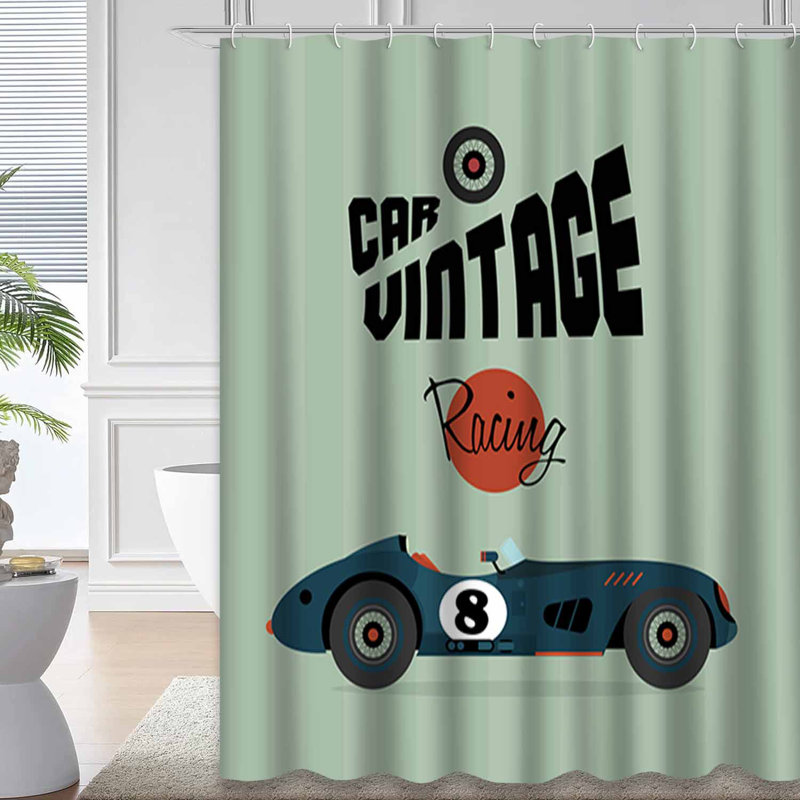 Rideau de douche rétro avec 12 crochets Retro Racer, L 72 po x l 72 po