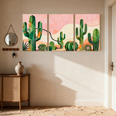«Cactus Desert Cactus Landscape», ensemble de 3 impressions sur toile