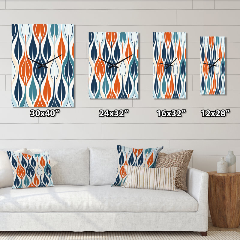 Horloge murale moderne orange et bleue I - Abstract, Très grand