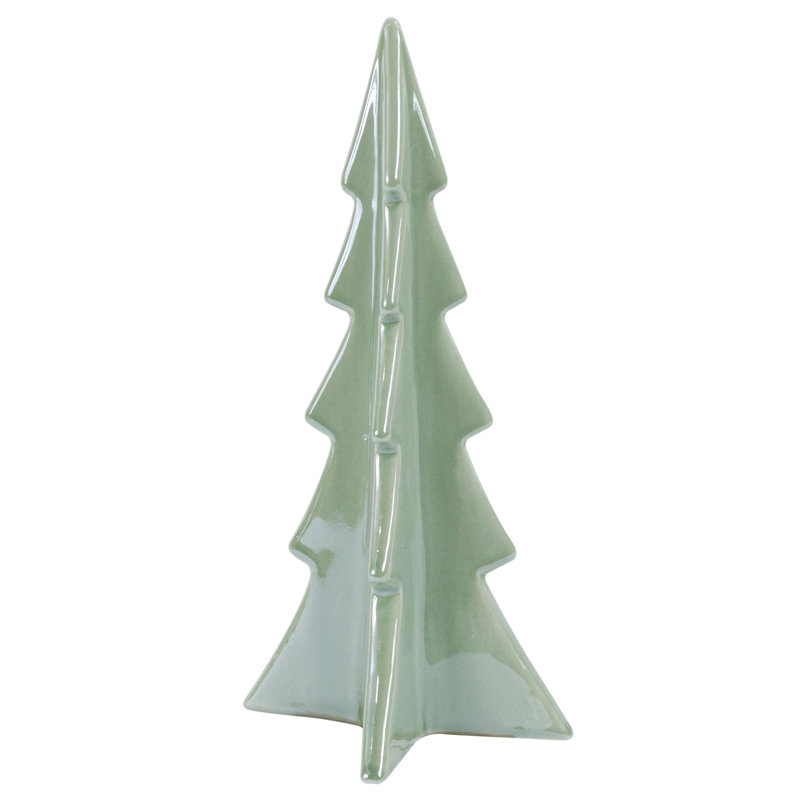 Décoration de table arbre de Noël en céramique avec perle verte, H 8 po x l 4 po x P 4 po