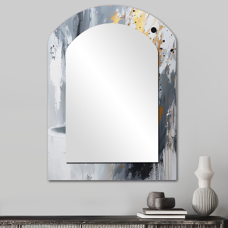 Gold Cheetahs Quick Call Accented With Grey II - Cheetah Arch Decorative Mirror, Modern Asymmetrical Wall Mirror, Printed Metal Art