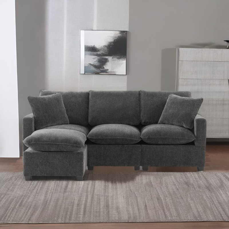 84*57" Modern Modular Sofa,white, Black Chenille