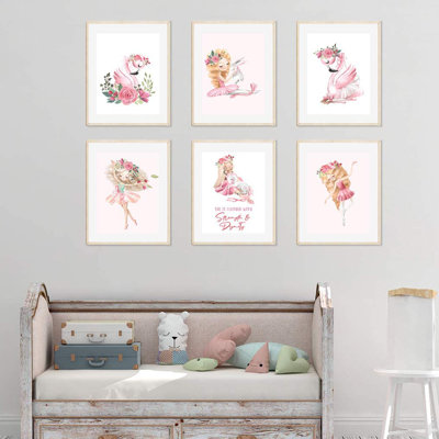 Ballerine floral élégant, flamant rose, cette pièce est tissée à l’aide de la force et de la dignité, ensemble de 6 impressions sur papier Derk