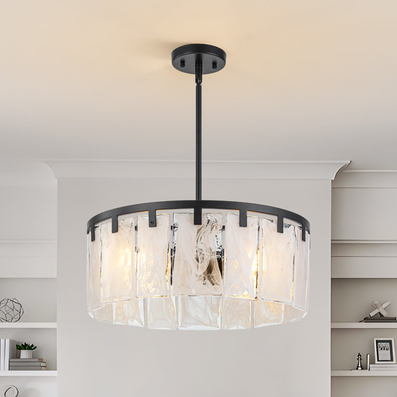 Lustre tambour en verre 4 lumières, Noir mat