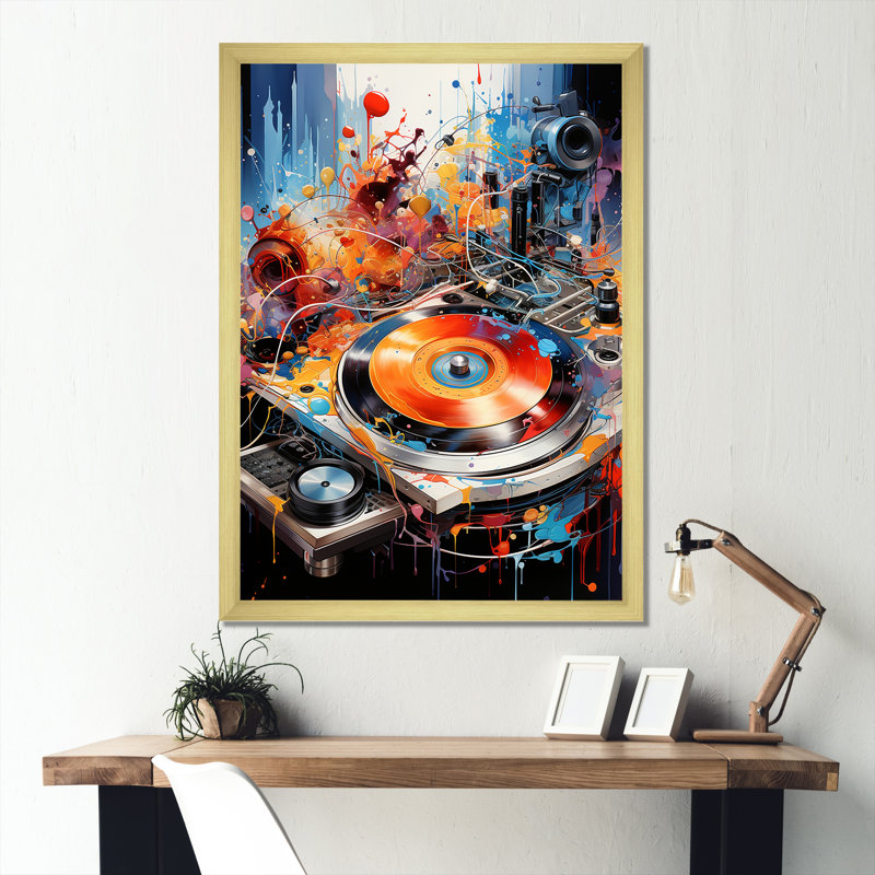 Multicolore vinyle platines tournantes Brilliance II, Cadre doré simple, H 40 po x l 30 po x P 1,5 po