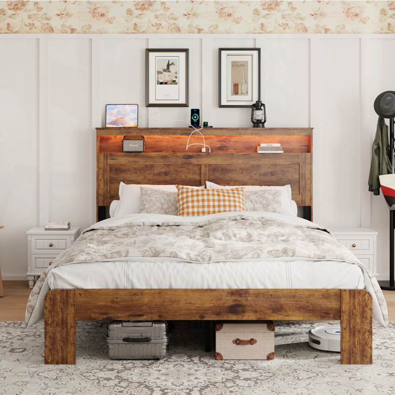 Base de lit plateforme en bois pour grand lit, Grand, Brun
