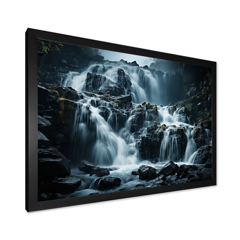 Waterfall Eernal Cascade IV, reproduction d'art sur toile, Cadre simple noir, H 24 po x l 32 po x P 1 po