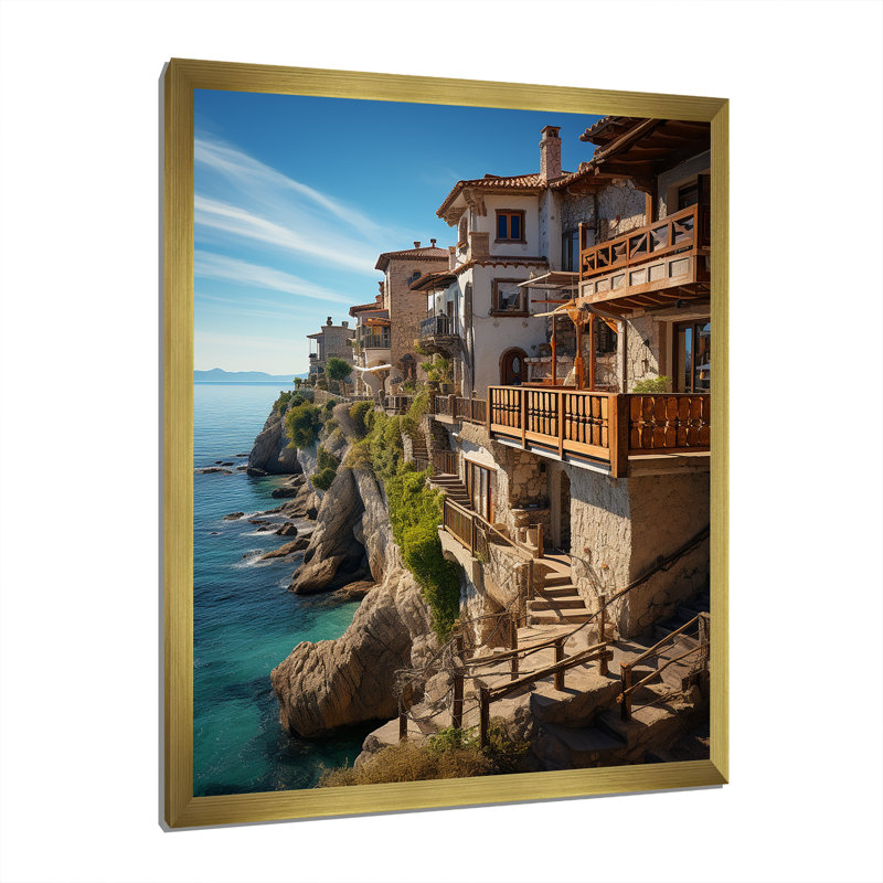 «Dramatic Cliff In Espagne I», impression sur toile nautique et plage, H 20 po x l 12 po x P 1 po, Encadrement doré