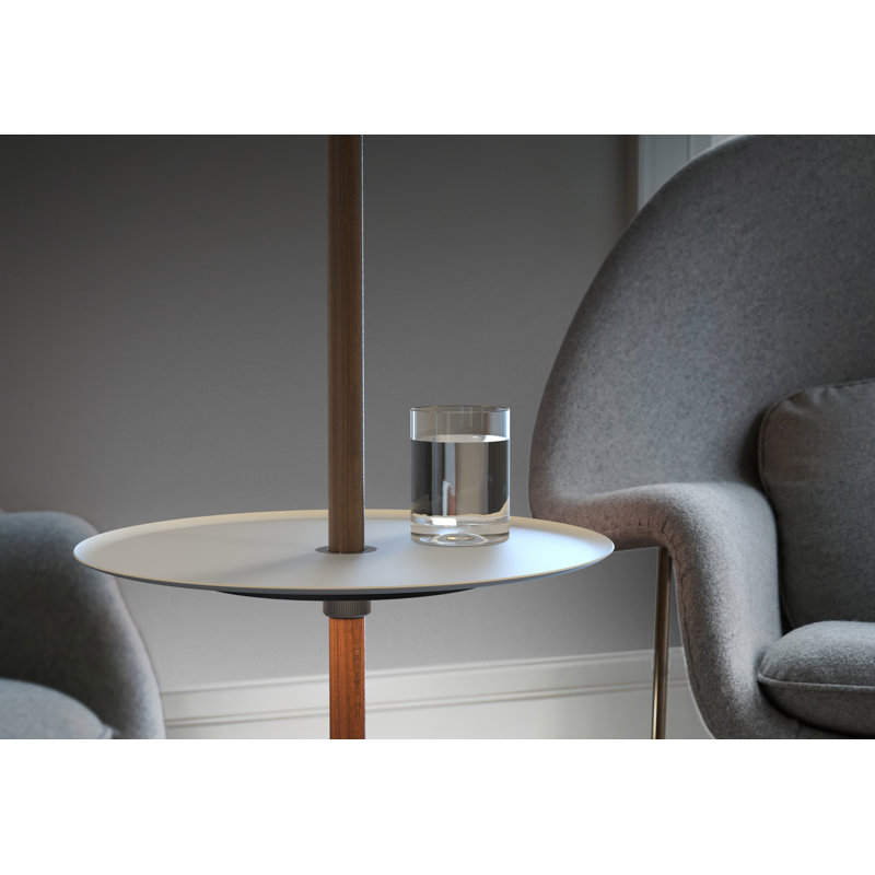 Nivél Pedestal with Tray, White, Walnut