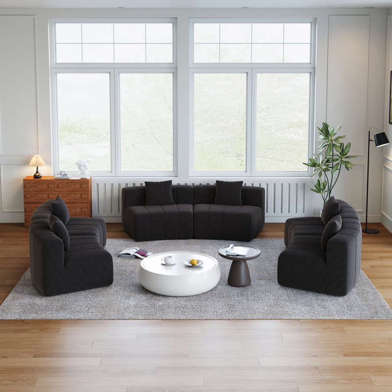 Canapé modulaire courbé 6 places avec coussins