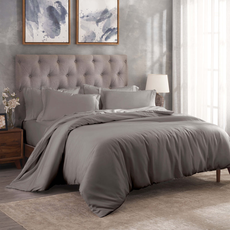 Mitchell Egyptian Cotton Blend 300 Thread Count Solid Duvet Cover Set With Pillow Shams, Gray
