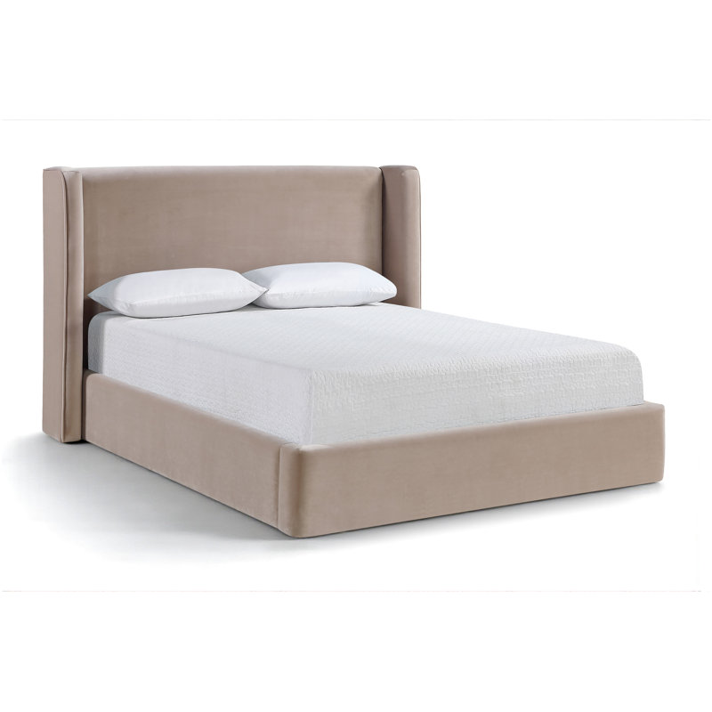 Kendall Wanaque Velvet Upholstered Bed, Taupe Velvet, Full