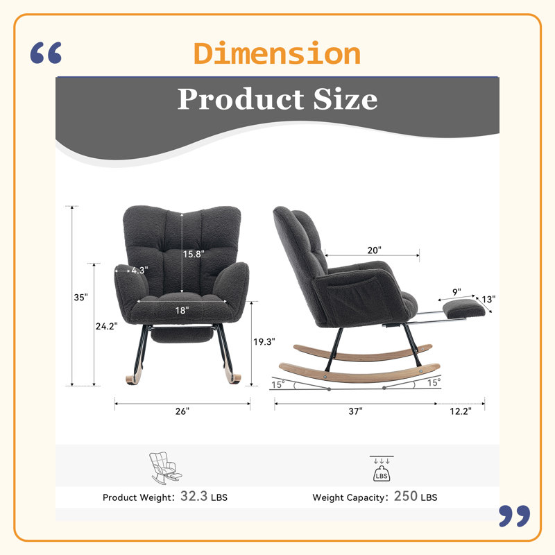 Chaise berçante en tissu Teddy, Gris foncé