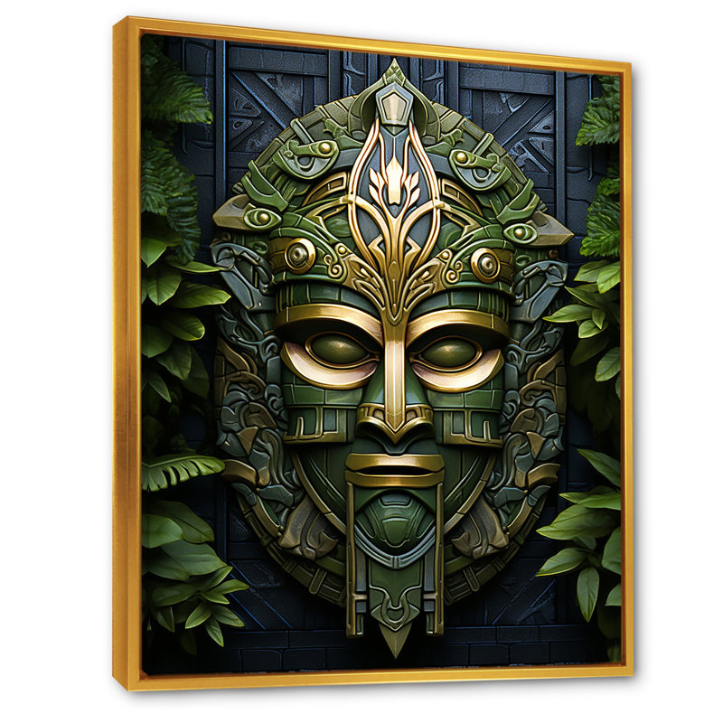 Masque africain ancestral - Masque africain, Cadre flottant doré, H 20 po x l 12 po