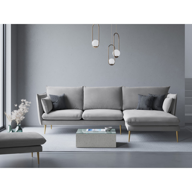 Adoraim 4 Seater Corner Sofa , Gold, Light Grey, Right Hand Facing