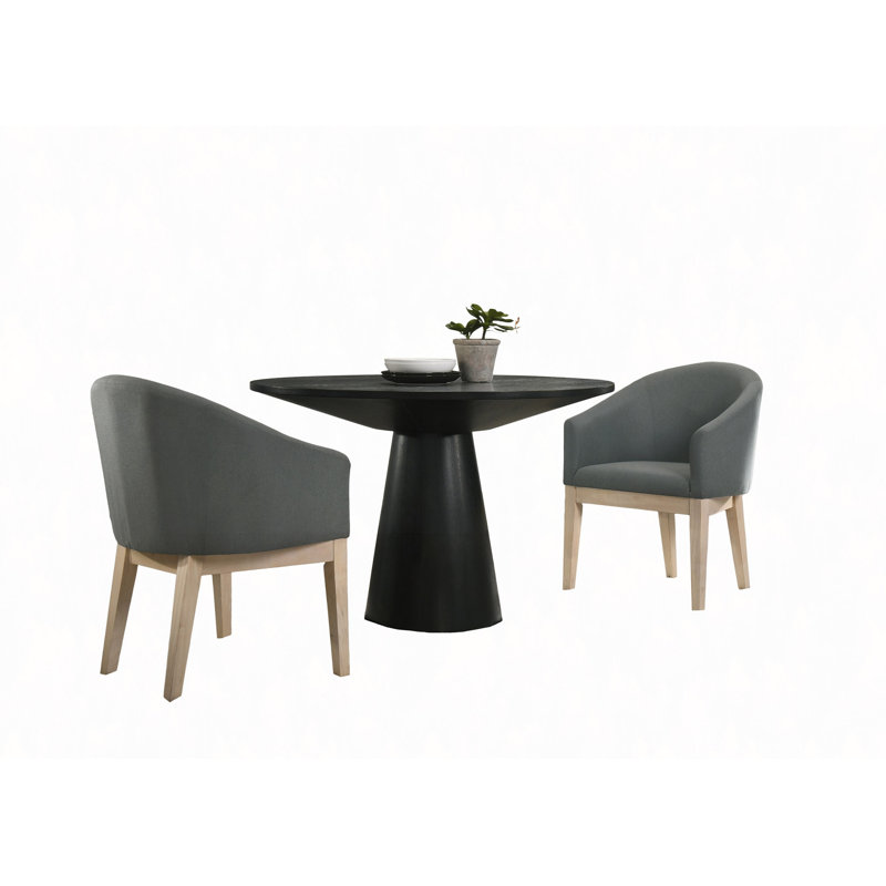Ensemble de table de salle à manger 3 pièces l 47 po avec base à piédestal et chaises demi-tonneau