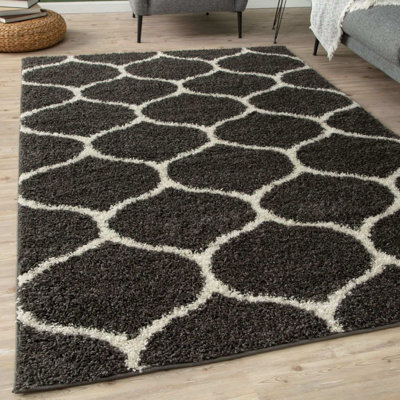 Myshaggy Collection Rugs Trellis Design in Dark Grey