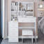 Meuble-lavabo de 37 po avec tabouret de chevet de taille moyenne 37 po + tabouret rembourré, très grand miroir coulissant à droite, rangement multi-couches grande capacité, commode pratique et pratique, convient aux grands espaces-910630556
