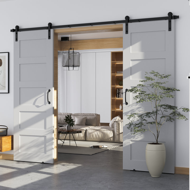 9ft Black Steel Sliding Barn Door Hardware Track Kit