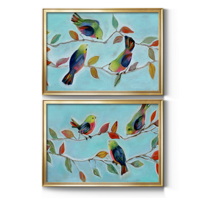 Bitty Birds I, toile encadrée de qualité supérieure - prête à être accrochée, H 22,5 po x l 61 po x P 1,5 po, Or