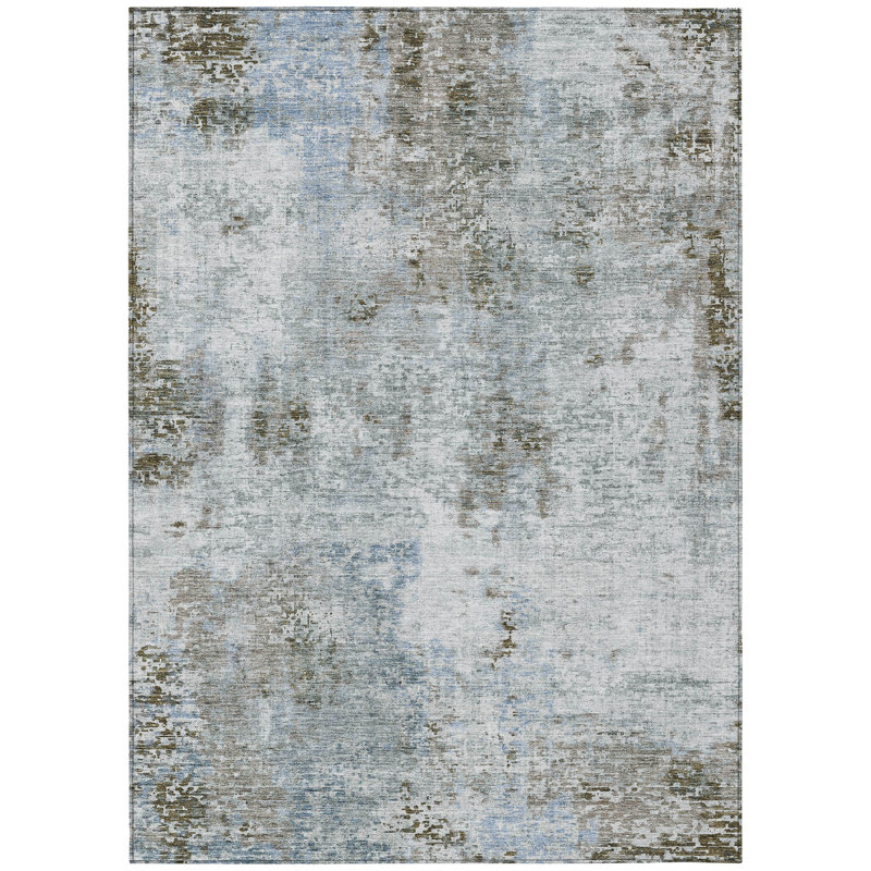 Tapis d'extérieur lavable abstrait taupe et gris 10 pi x 14 pi brun
