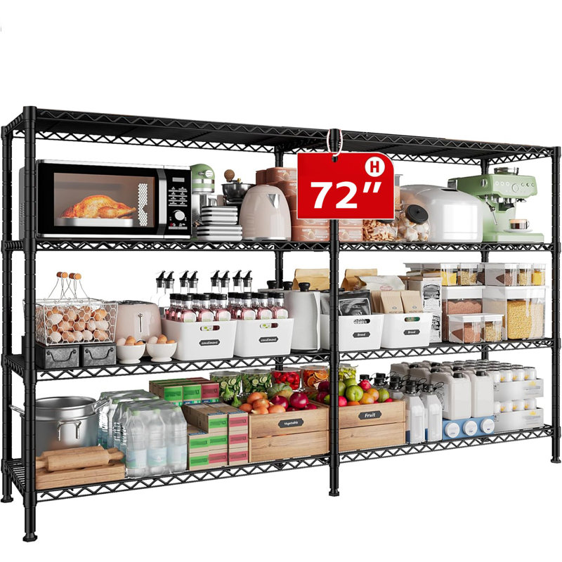 Étagère de coin convertible en acier à hauteur réglable en acier, Noir, H 72 po x l 60 po x P 14 po