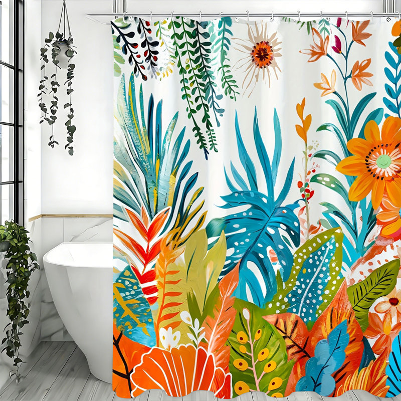 Rideaux de douche Ã  motifs floraux avec crochets inclus, Teal Floral
