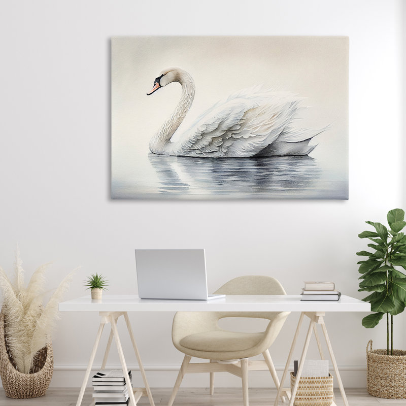 Élégante toile de cygne flottante, design par Sasha, H 30 po x l 45 po