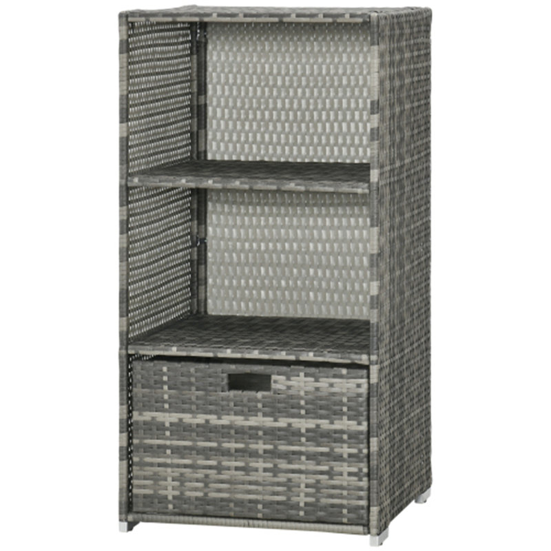Grey Waterproof PE Rattan Pool Towel Rack with Shelves & Basket