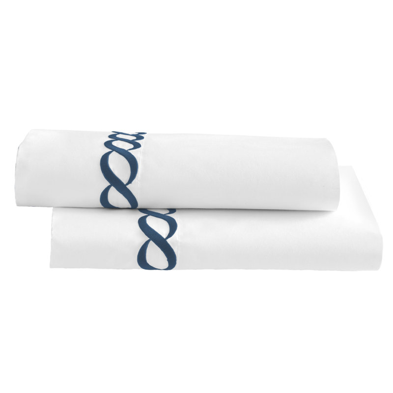 Taies d'oreiller en percale en mélange de coton 300 fils Brenna, Grand, Bleu marine