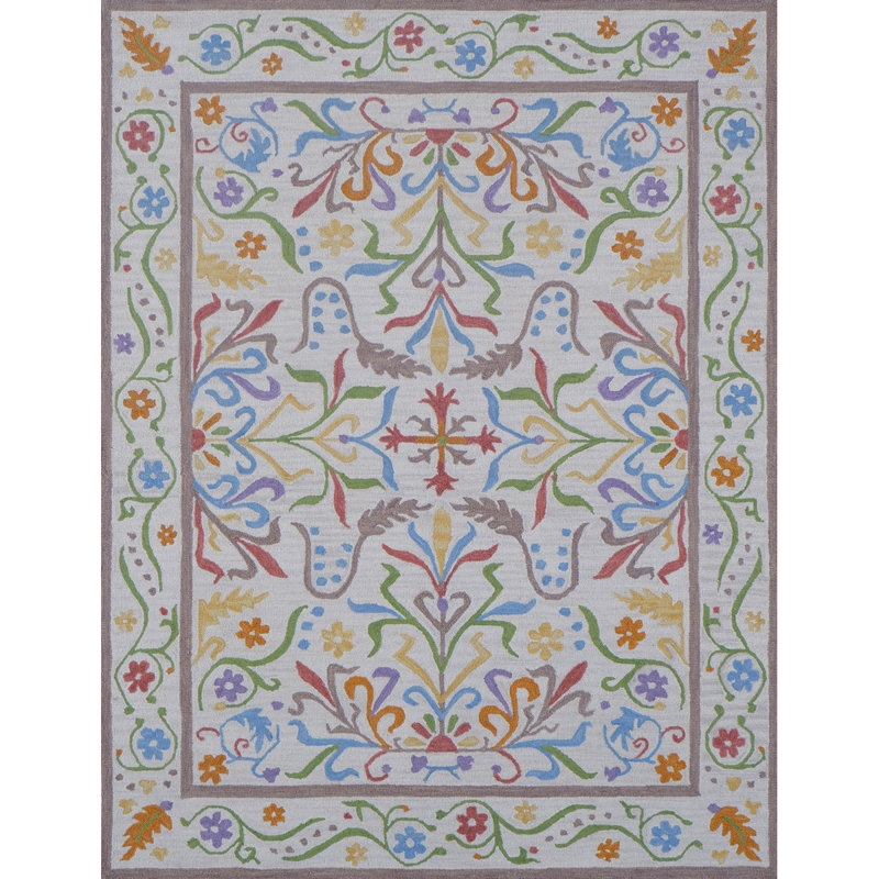 Artemesia Hand-Tufted Wool Loop Pile Indoor Rug Traditional Bordered Multicolor, Rectangle 8' x 10'