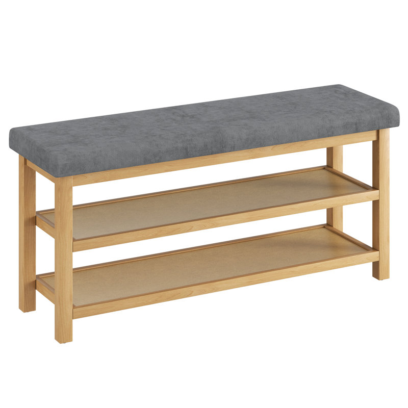 Elegant Rubberwood Frame Shoe Storage Bench, Beige