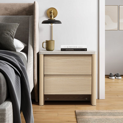 19.7" H Modern Nightstand with Faux Travertine Top and 2 Drawers