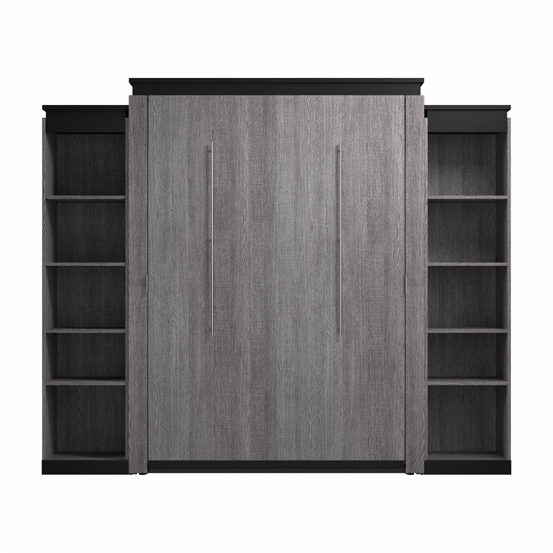 Grand lit escamotable Ailé avec 2 étagères étroites (105 W), Écorce gris