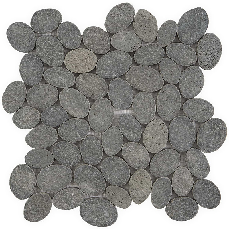 Nature Round Lovina Pebble Mosaic Tile, Lava Black