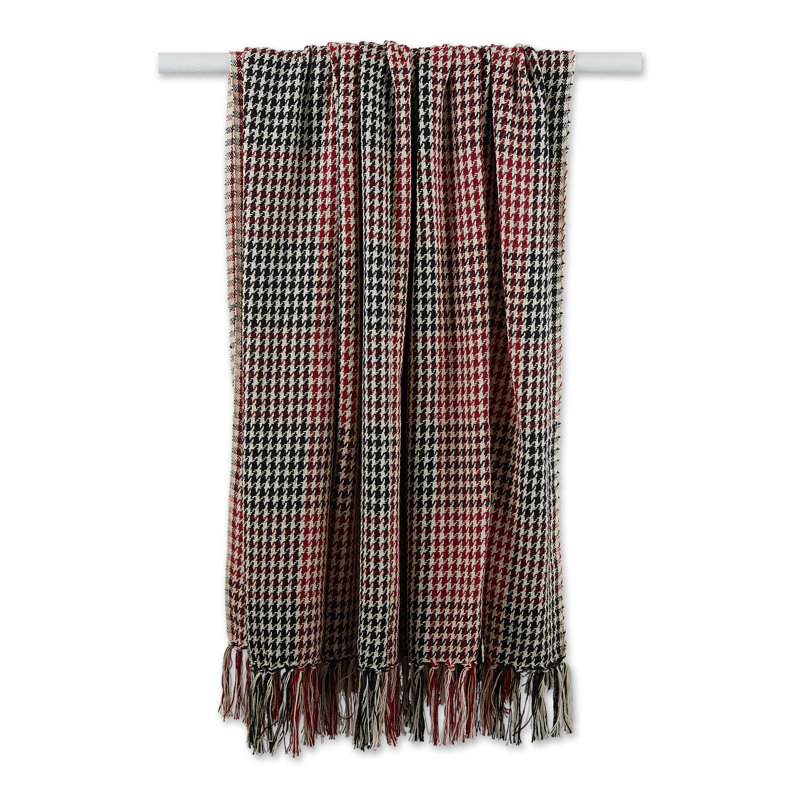 Jeté en coton, Motif pied-de-poule rouge et noir