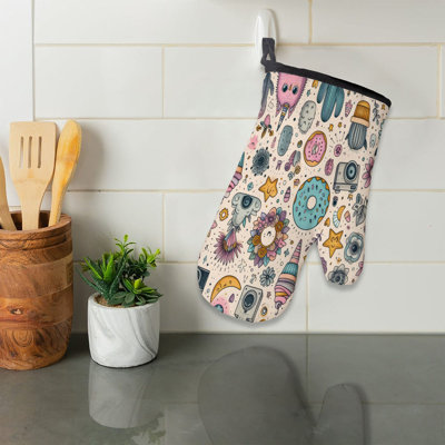 Playful Scribble Art Oven Mitt Cotton Twill