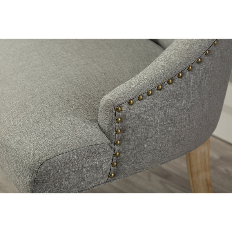 Chaises d'hôtesse en bois massif à boutons gris (paire) - Design à oreilles avec de beaux détails cloutés de deux têtes, Gris