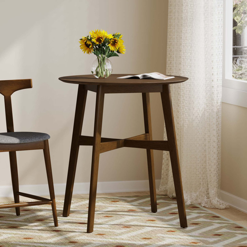 Mid-Century Modern Round Wooden Bar Table – Bar Table with Tapered Legs for Kitchen, Dining Room or Home Bar, Oak