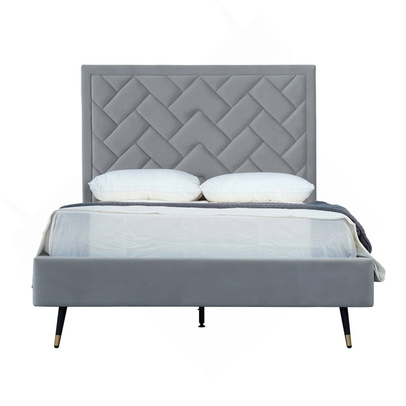 Lit double en velours Crosby, Gris, Lit double