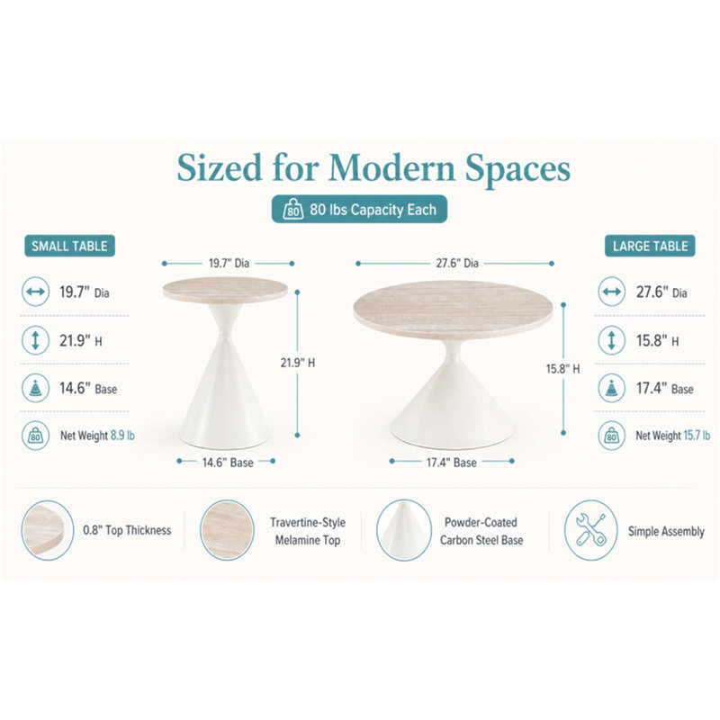 Ensemble de 2 tables basses multifonctionnelles avec plateau en travertin et base en acier, parfait pour les espaces de vie modernes