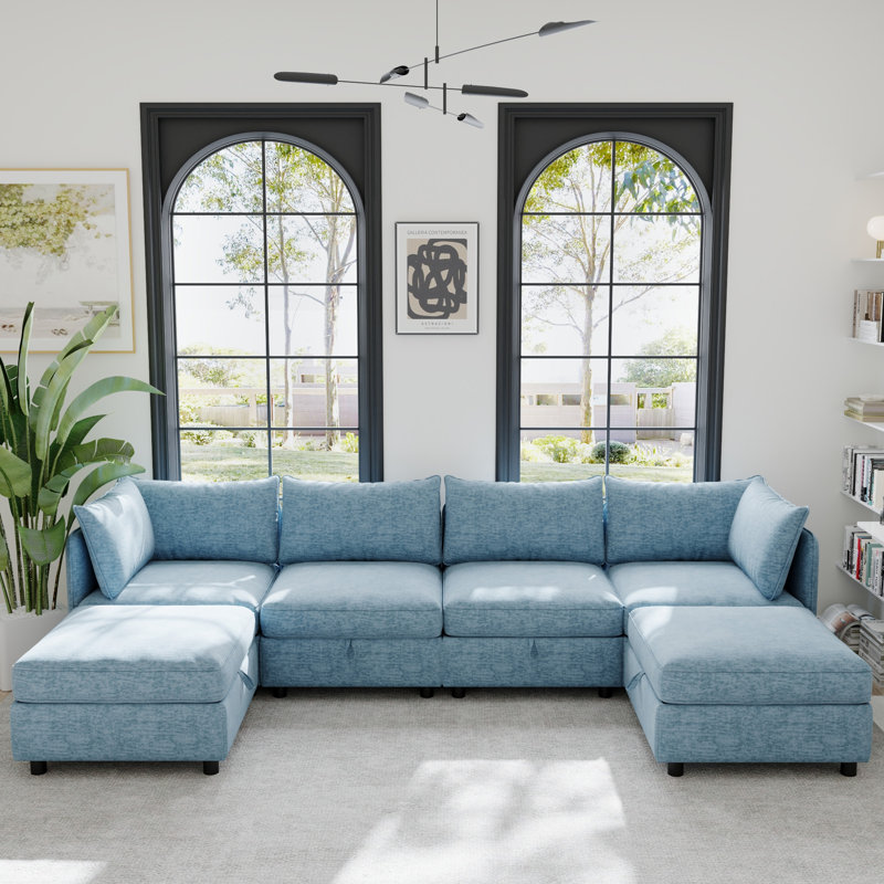 Modular Sectional Sofa, Antique Blue Chenille