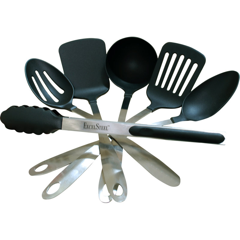 ExcelSteel 6-Piece Stainless Steel Kitchen Tool Set with Black Nylon Tips