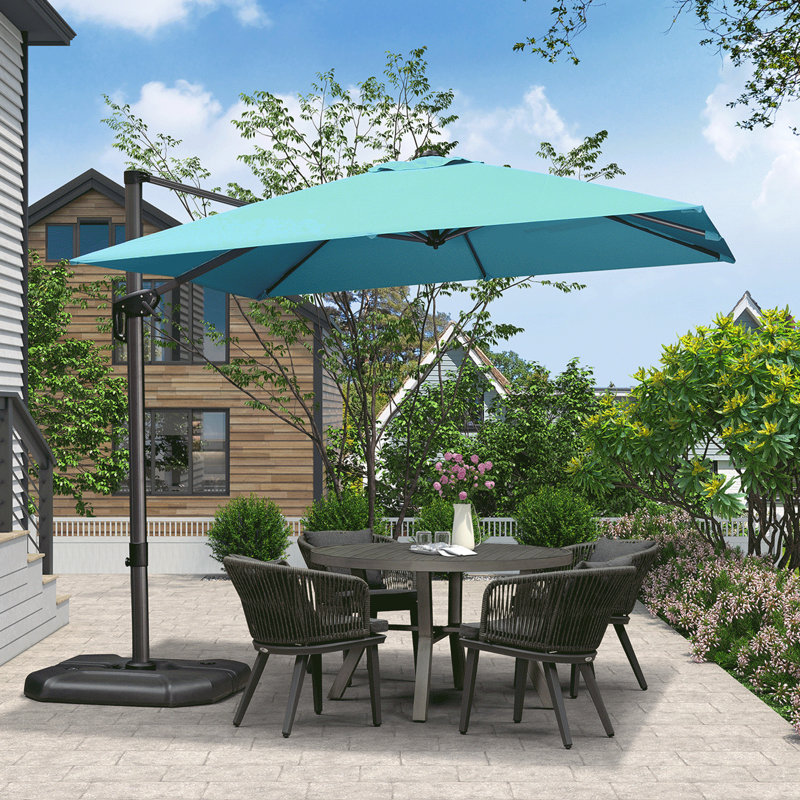 Parasol carré en porte-à-faux 9 pi avec base et rotation à 360 degrés, Bleu turquoise